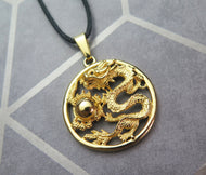 Lucky Chinese Dragon Gold Adjustable Pendant Necklace