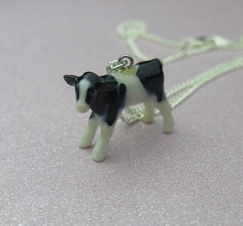 Baby Cow Porcelain Pendant Necklace