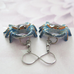 Blue Crab Porcelain Earrings