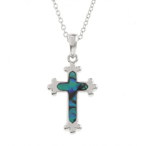 Lucky Paua Shell Christian Cross Pendant Necklace