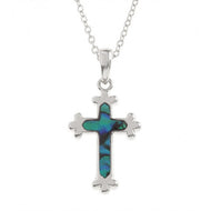 Lucky Paua Shell Christian Cross Pendant Necklace