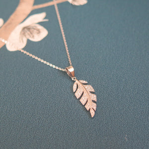 Sterling Silver Crystal Feather Pendant Necklace