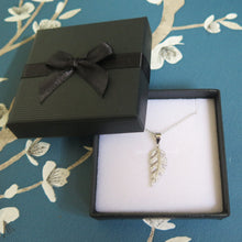 Load image into Gallery viewer, Sterling Silver Crystal Feather Pendant Necklace