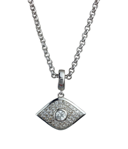 Silver Plated Czech Crystal Evil Eye Pendant Necklace