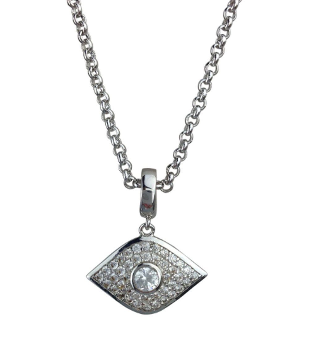 Silver Plated Czech Crystal Evil Eye Pendant Necklace