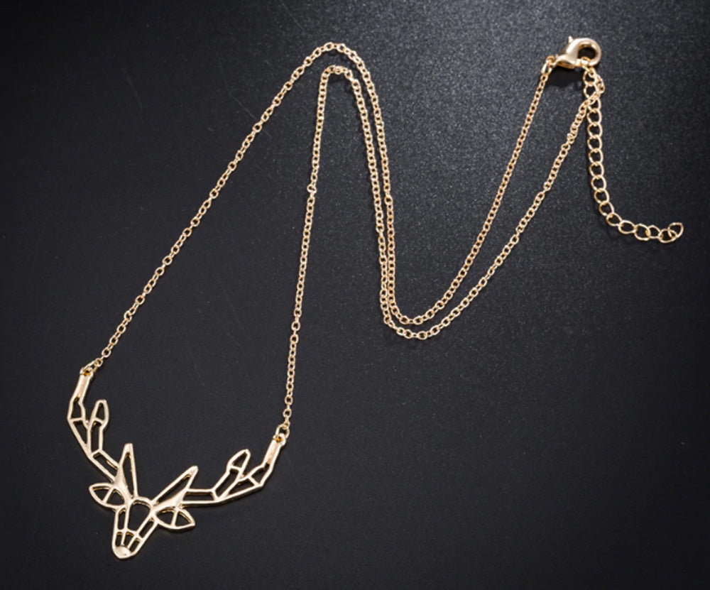 Gold and Silver Plated Deer Stag Origami Pendant Necklace