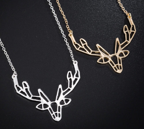 Gold and Silver Plated Deer Stag Origami Pendant Necklace