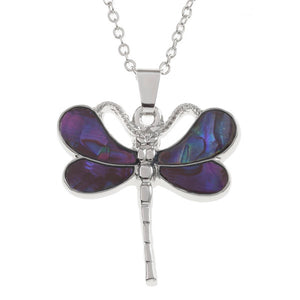 Lucky Genuine Paua Shell Dragonfly Pendant Necklace
