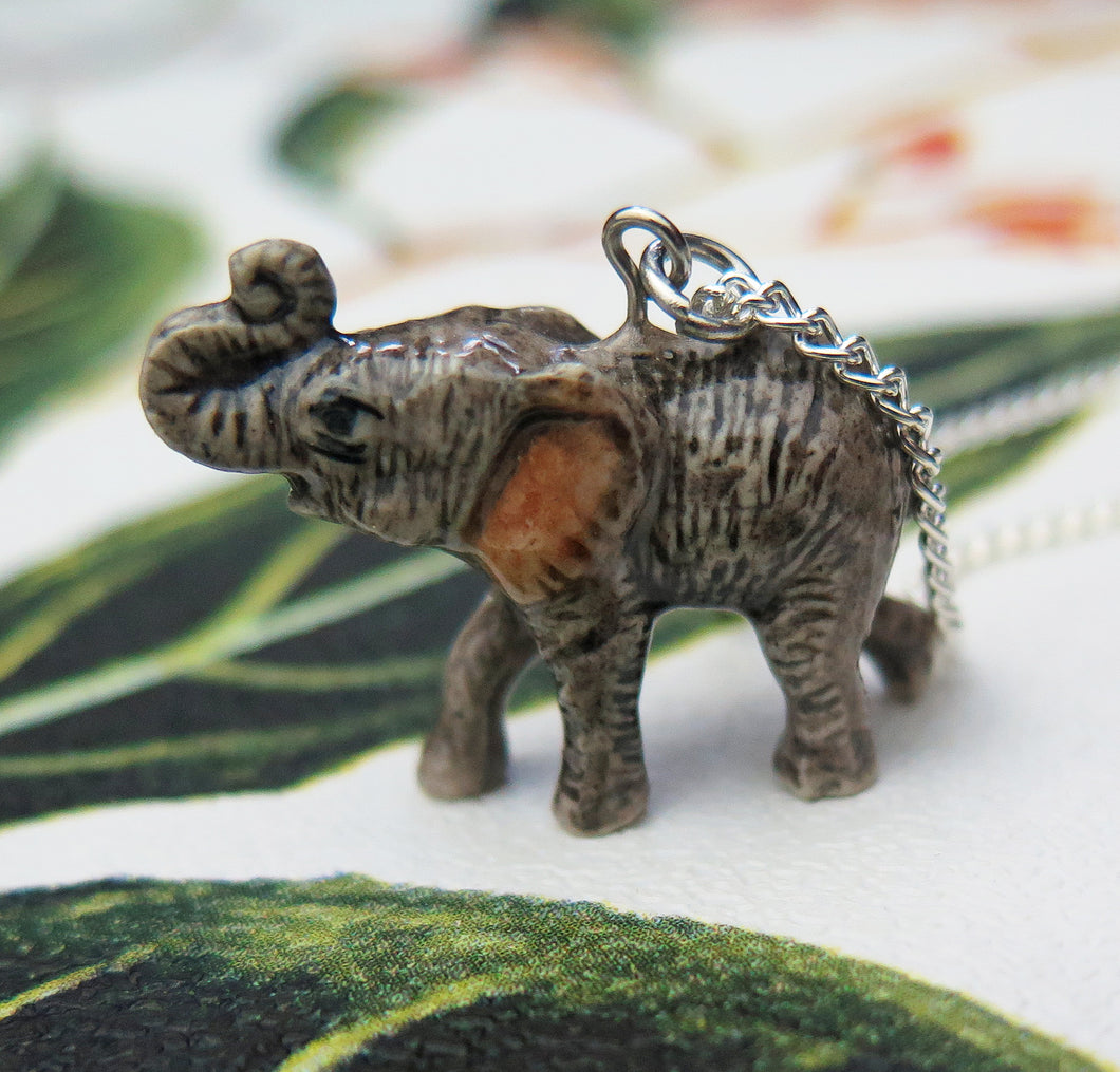 Baby Elephant Porcelain Pendant Necklace