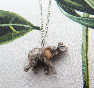 Baby Elephant Porcelain Pendant Necklace