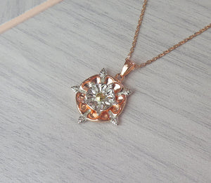 Sterling Silver Rose Gold Plated English Rose Pendant Necklace