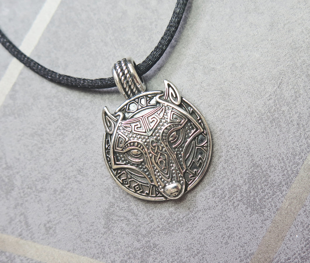 Sterling Silver Fenrir Wolf Norse Viking Pendant Necklace