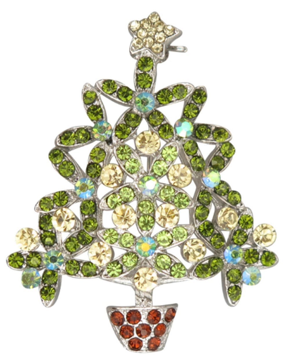 Crystal Flower Christmas Tree Brooch