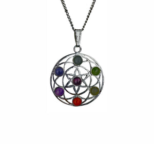 Flower Of Life Spiritual Chakra Pendant With Real Gemstones