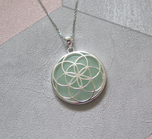 Sterling Silver Jade Flower of Life Pendant Necklace