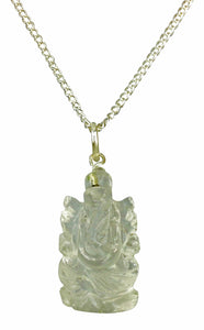 Crystal Quartz Carved Ganesha Pendant Necklace