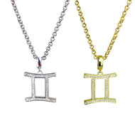 Gold & Silver Plated Gemini Horoscope Zodiac Czech Crystal Pendant Necklace