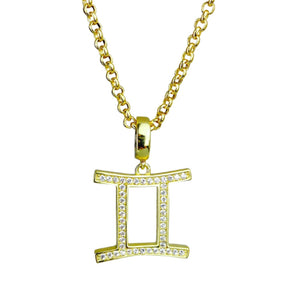 Gold & Silver Plated Gemini Horoscope Zodiac Czech Crystal Pendant Necklace