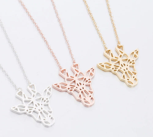 Rose Gold, Gold and Silver Plated Lucky Giraffe Origami Pendant Necklace