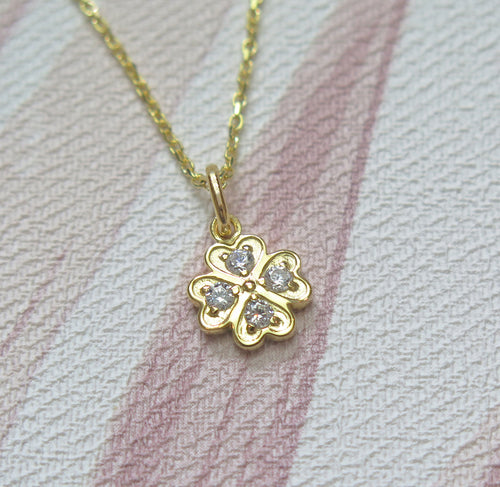 Sterling Silver Gold Plated Four Leaf Clover Pendant Necklace