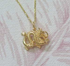 Sterling Silver Gold Plated Chinese Zodiac Year of the Dragon Pendant Necklace