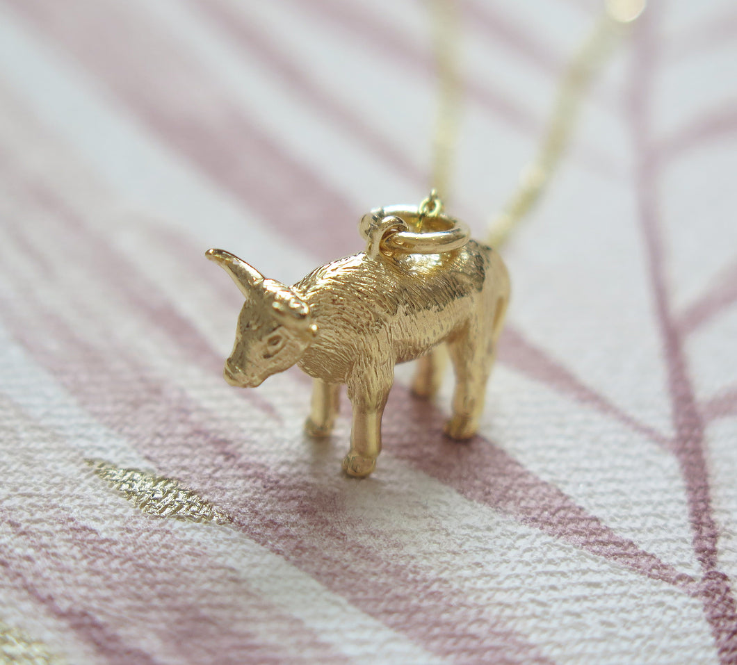 Sterling Silver Gold Plated Chinese Zodiac Year of the Ox Pendant Necklace