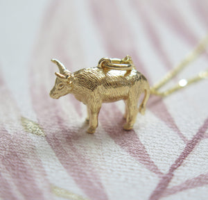 Sterling Silver Gold Plated Chinese Zodiac Year of the Ox Pendant Necklace