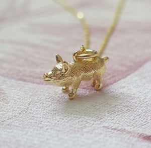 Sterling Silver Gold Plated Chinese Zodiac Year of the Pig Pendant Necklace
