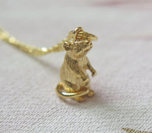Sterling Silver Gold Plated Chinese Zodiac Year of the Rat Pendant Necklace