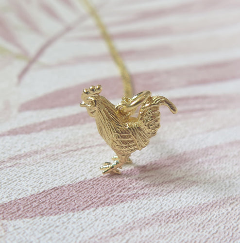 Sterling Silver Gold Plated Chinese Zodiac Year of the Rooster Pendant Necklace