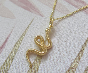 Sterling Silver Gold Plated Chinese Zodiac Year of the Snake Pendant Necklace