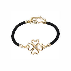 Lucky Four Leaf Clover Gold Plated Black Bracelet