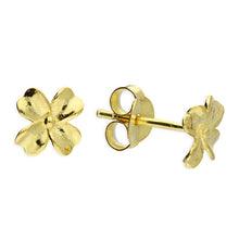 Load image into Gallery viewer, Sterling Silver Gold Four Leaf Clover Stud Earrings