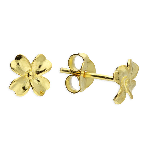 Sterling Silver Gold Four Leaf Clover Stud Earrings