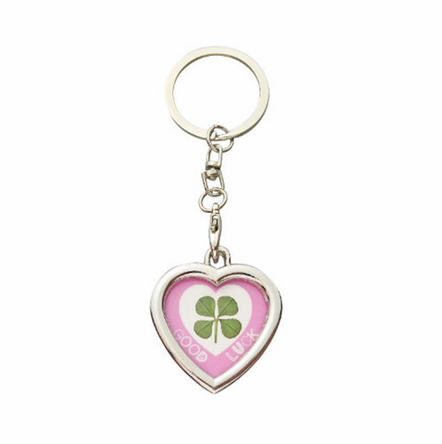 Lucky Real Four Leaf Clover Good Luck Heart Keyring Keychain