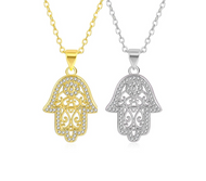 Silver and Gold Plated Crystal Hamsa Hand of God Pendant Necklace