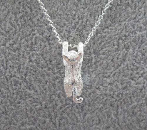 Sterling Silver Playful Kitten Cat Pendant Necklace