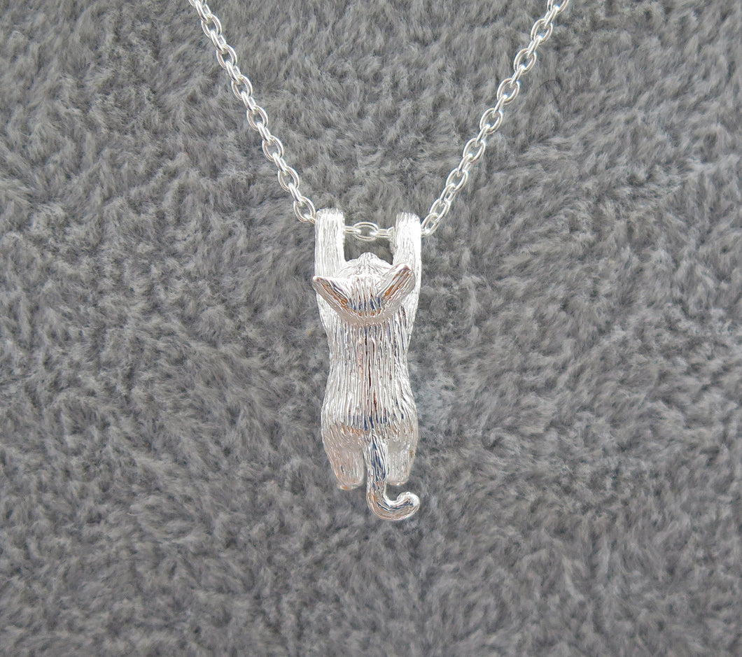 Sterling Silver Playful Kitten Cat Pendant Necklace