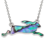 Lucky Genuine Paua Shell Hare Pendant Necklace