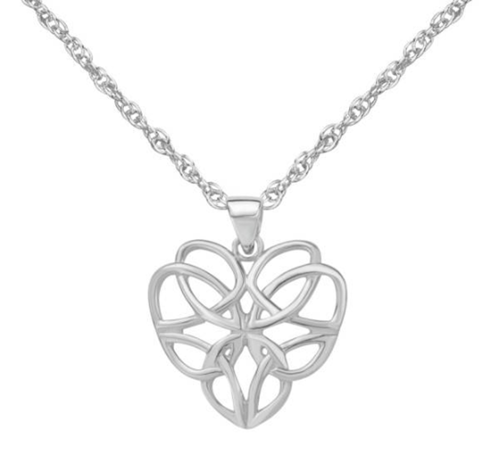 Celtic Knotwork Love Heart Solid 925 Sterling Silver Pendant Necklace