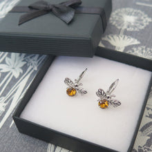 Load image into Gallery viewer, Sterling Silver Bumble Bee Crystal Earrings