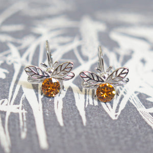 Sterling Silver Bumble Bee Crystal Earrings