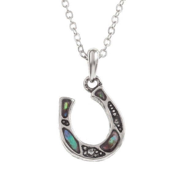 Lucky Paua Shell Horseshoe Pendant Necklace