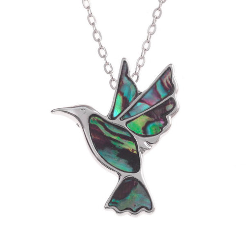 Lucky Genuine Paua Shell Hummingbird Pendant Necklace