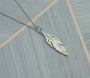 Spiritual Feather Solid 925 Sterling Silver Pendant Necklace