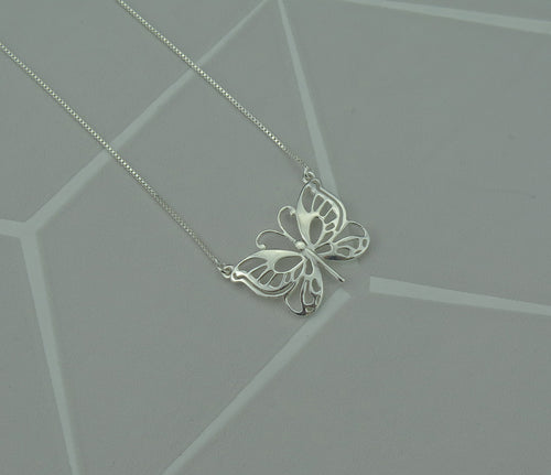 Sterling Silver Lucky Butterfly Filigree Pendant Necklace