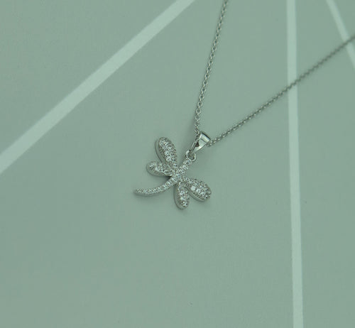 Sterling Silver Lucky Czech Crystal Dragonfly Pendant Necklace