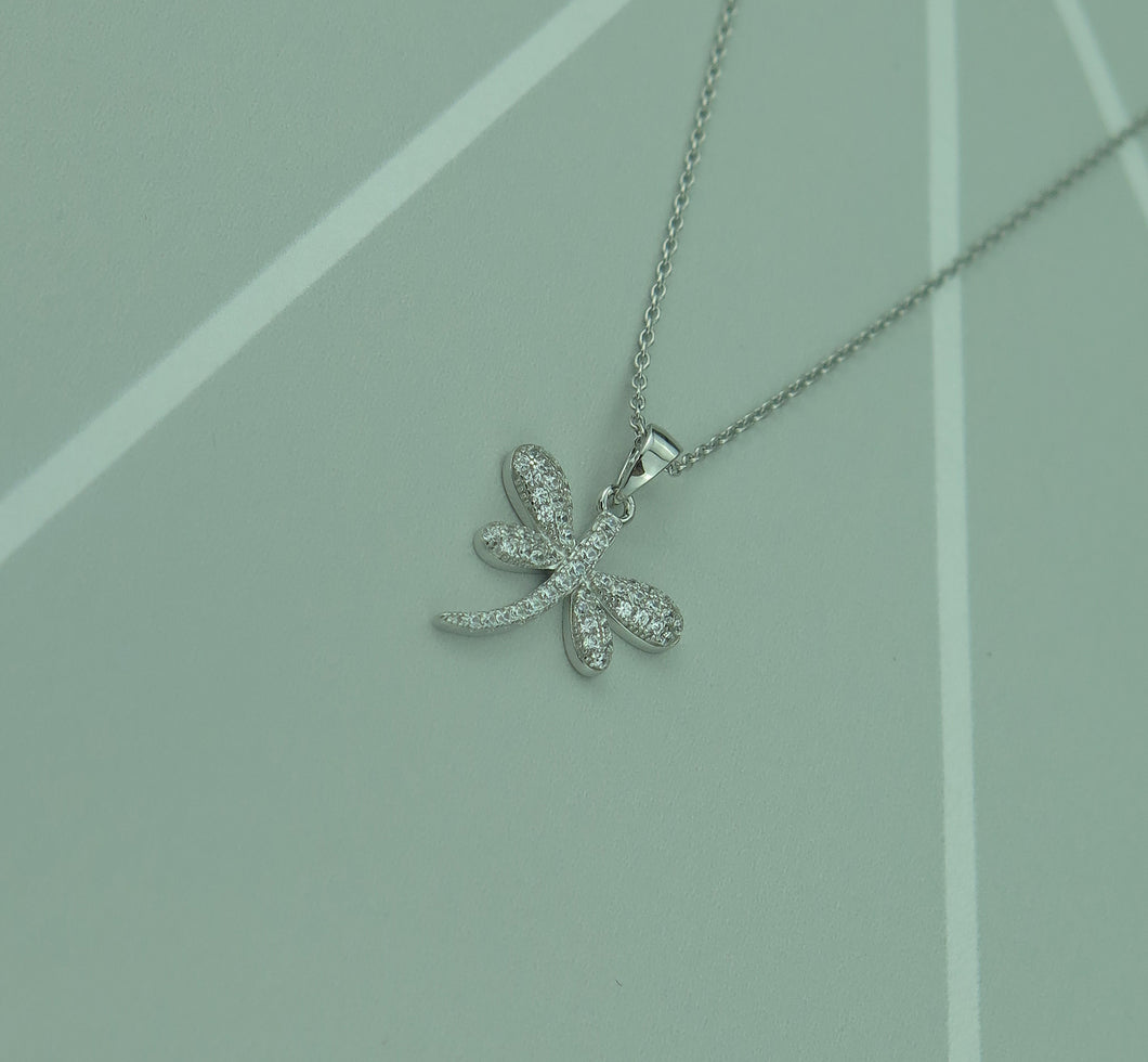 Sterling Silver Lucky Czech Crystal Dragonfly Pendant Necklace