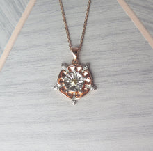 Load image into Gallery viewer, Sterling Silver Rose Gold Plated English Rose Pendant Necklace