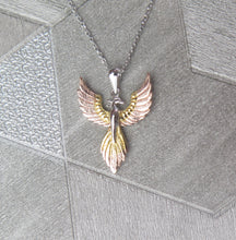 Load image into Gallery viewer, Sterling Silver, Gold and Rose Gold Tricoloured Pheonix Pendant Necklace